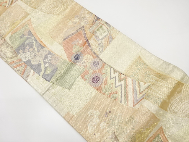 佐賀錦　短冊に桐・菊・流水模様織り出し袋帯